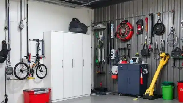 Moderne garageboxen in Rosmalen met verschillende afmetingen en toegangsdeuren, strategisch gelegen in een overzichtelijke rij voor optimale bereikbaarheid.