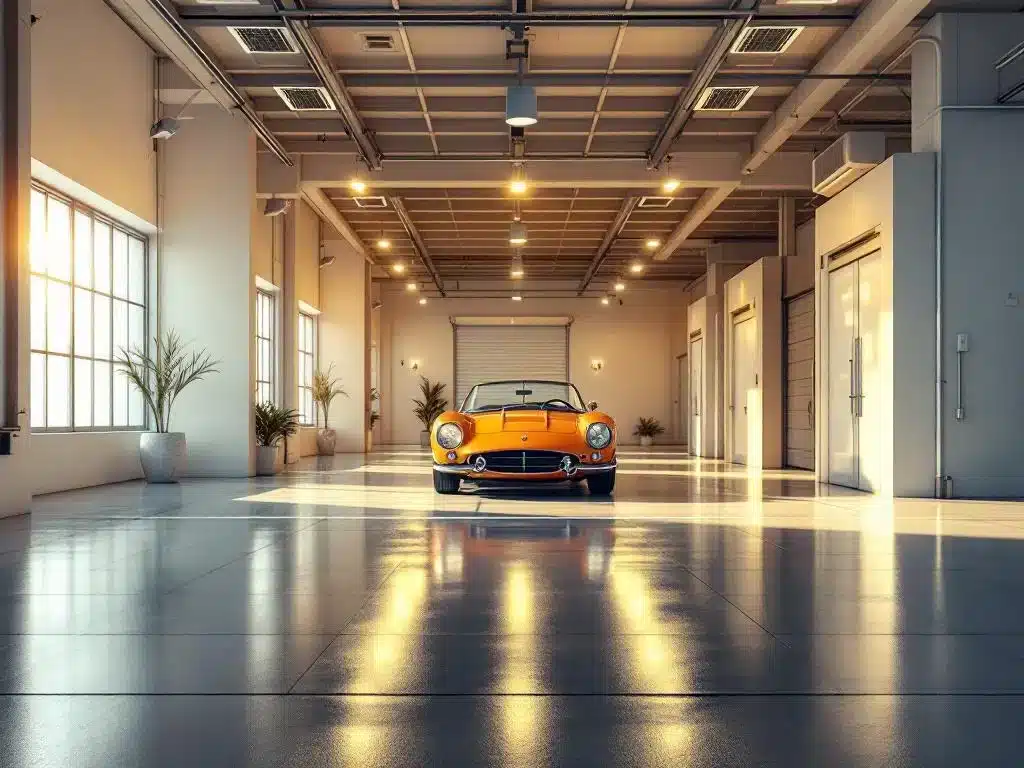 Klassieke sportwagen uit jaren 60 in moderne beveiligde garagebox met klimaatbeheersing en professionele verlichting